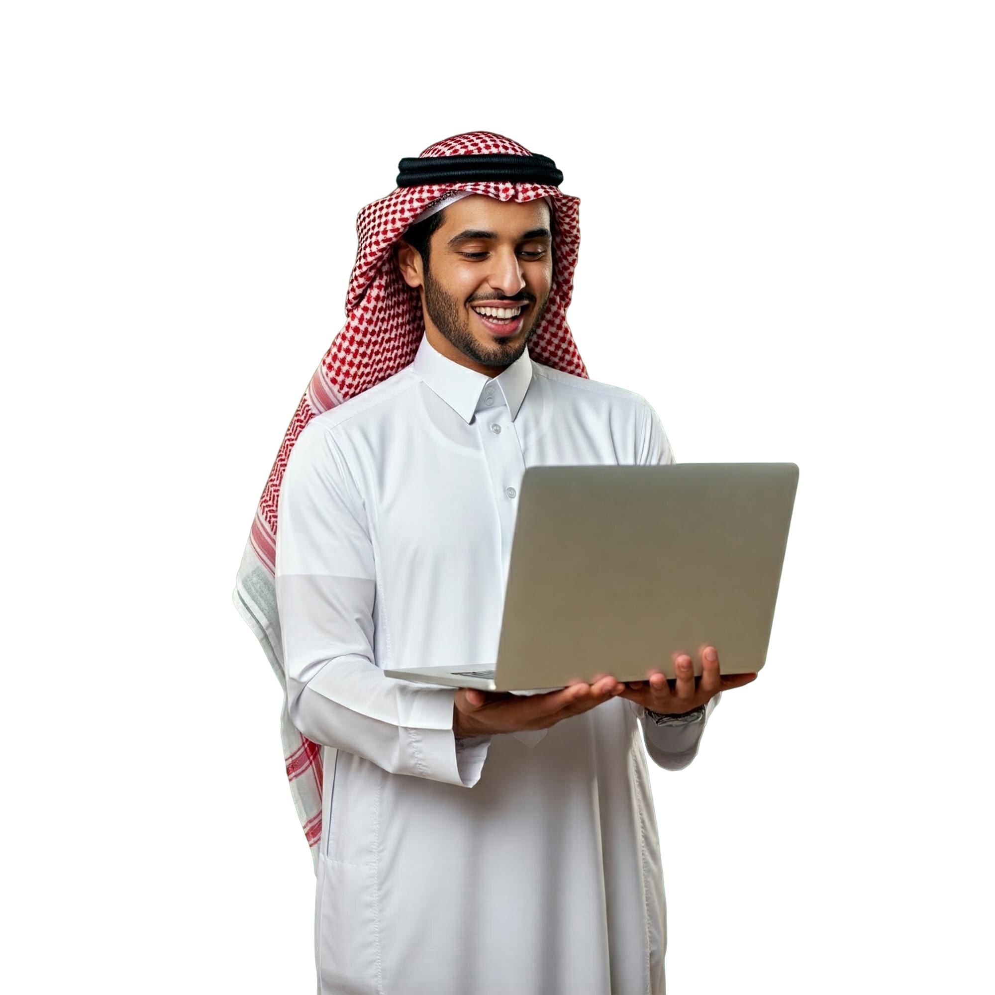 موظف سعودي يستخدم جهازًا محمولًا